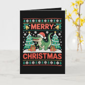アリゲーター サンタ ハット アグリーセーター クリスマスツリー カード (黄色い花)