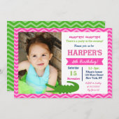 アリゲーター·バースデーパーティ招待状·フォー·ガール 招待状 (正面/裏面)