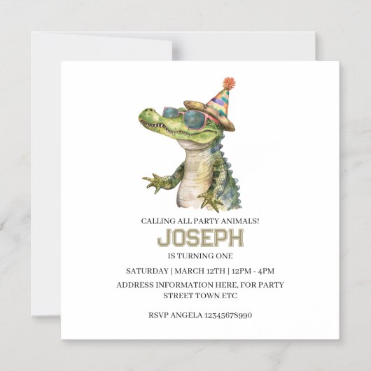 アリゲーター・パーティー招待状 プールパーティー マグネット招待状 (正面)