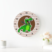 アリゲーター；茶色のシェブロン ラージ壁時計 (ホーム)