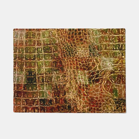 アリゲーフェイクタ動物皮革レッドブラウン ドアマット (正面)