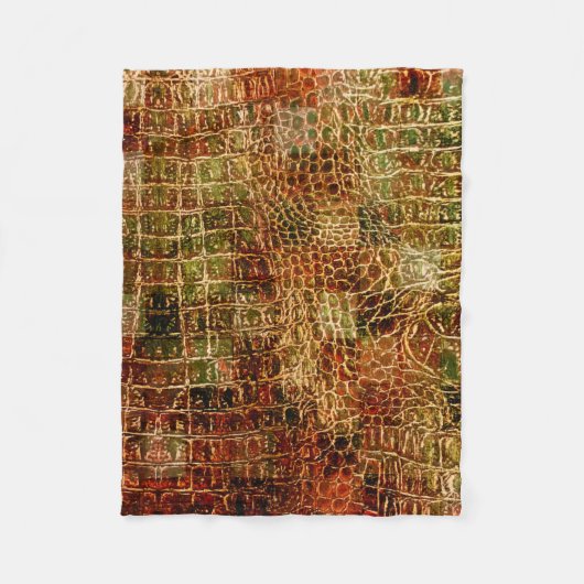 アリゲーフェイクタ動物皮革レッドブラウン フリースブランケット (正面)