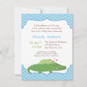アリゲーモダンターブルーシェブロンベビーシャワーパーティー 招待状 (正面)