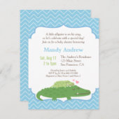 アリゲーモダンターブルーシェブロンベビーシャワーパーティー 招待状 (正面/裏面)