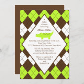 アリゲー名門私立校風のターベビーシャワー招待状ライムブルー 招待状 (正面/裏面)