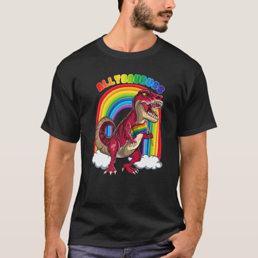 アリサウルスレックスレインボーズLGBTゲイプライドFl Tシャツ (正面)