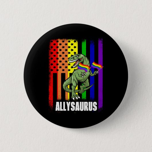 アリサウルス恐竜の虹の旗のAlly Lgbt 缶バッジ (正面)