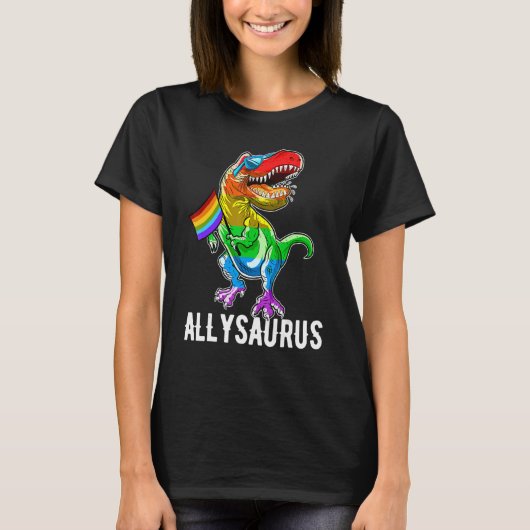 アリサウルスLGBT恐竜レインボープライド国旗ゲイPr Tシャツ (正面)