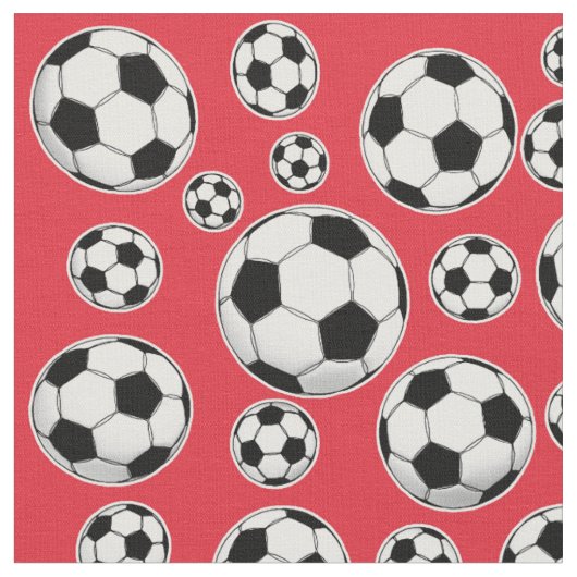 アリザリン深紅色のサッカーボールパターン ファブリック (クローズアップ)
