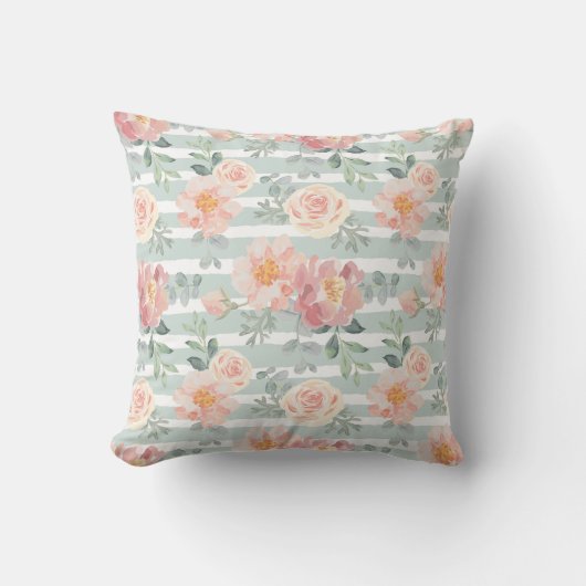 アリシアのバラのストライプパターン クッション (正面)