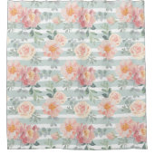 アリシアのバラのストライプパターン シャワーカーテン (正面)