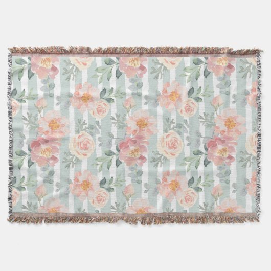 アリシアのバラのストライプパターン スローブランケット (正面)
