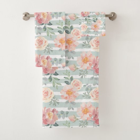 アリシアのバラのストライプパターン バスタオルセット (インサイチュ)
