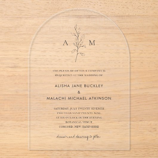 アリシャボタニカルエレガントな結婚式 アクリル招待状 (正面)