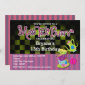 アリスお洒落不機嫌ティーパーティー誕生日招待状 招待状 (正面/裏面)