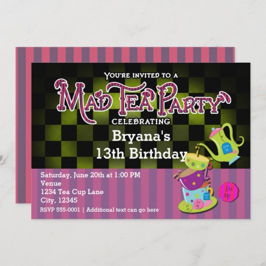 アリスお洒落不機嫌ティーパーティー誕生日招待状 招待状 (正面/裏面)