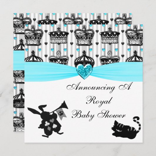 アリスが不思議の国の王冠王室のに赤ちゃんシャワー 招待状 (正面/裏面)