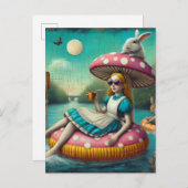 アリスとうさぎのコラージュのアート ポストカード (正面/裏面)