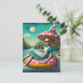 アリスとうさぎのコラージュのアート ポストカード (スタンド正面)