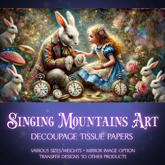 アリスとウサギのワンダーランドの森のデコパージュ 薄葉紙