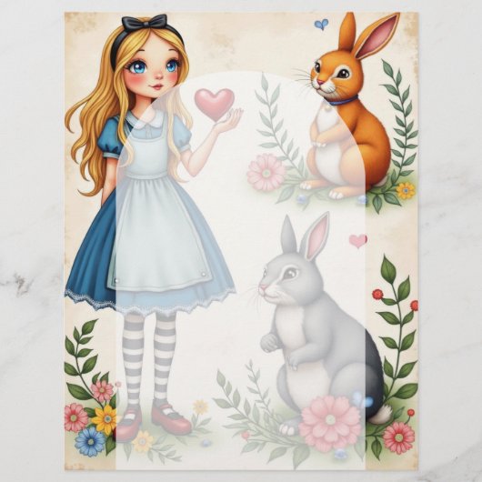 アリスとウサギフローラハートスクラップブック紙 (正面)