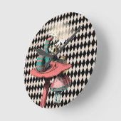 アリスとキャタピラ白黒ブルーピンク ラウンド壁時計 (傾斜)