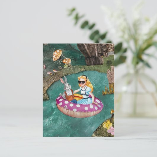 アリスとグレー・ラビットのレトロなコラージュ・アート ポストカード (スタンド正面)