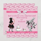 アリスとピンクのフラミンゴの卒業パーティー 招待状 (正面/裏面)