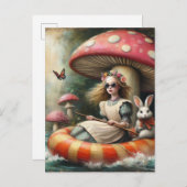 アリスと白うさぎが川に浮かんでいた ポストカード (正面/裏面)