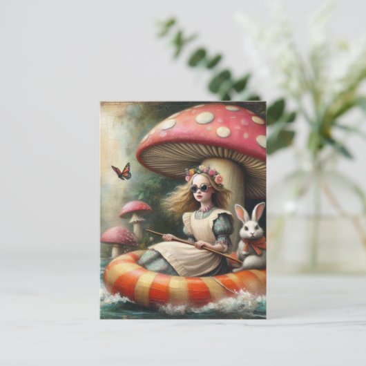アリスと白うさぎが川に浮かんでいた ポストカード (スタンド正面)