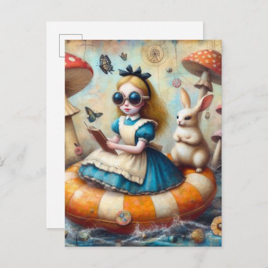 アリスと白うさぎが川に浮かんでいた ポストカード (正面/裏面)