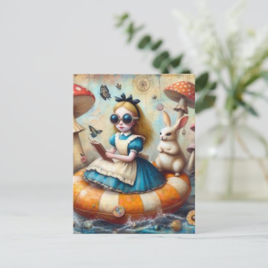 アリスと白うさぎが川に浮かんでいた ポストカード (スタンド正面)