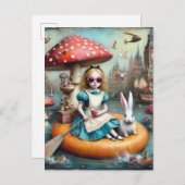 アリスと白うさぎのコラージュアート ポストカード (正面/裏面)