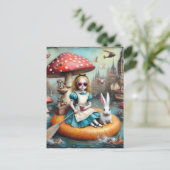 アリスと白うさぎのコラージュアート ポストカード (スタンド正面)