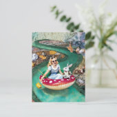 アリスと白うさぎのレトロなコラージュのアート ポストカード (スタンド正面)