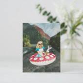 アリスと白うさぎのレトロなコラージュのアート ポストカード (スタンド正面)