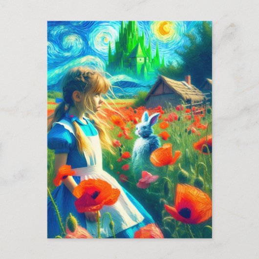 アリスと白うさぎオズ・ヴァン・ゴッホスタイルに入る ポストカード (正面)