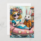 アリスと白うさぎコラージュのアート ポストカード (正面/裏面)