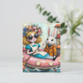 アリスと白うさぎコラージュのアート ポストカード (スタンド正面)