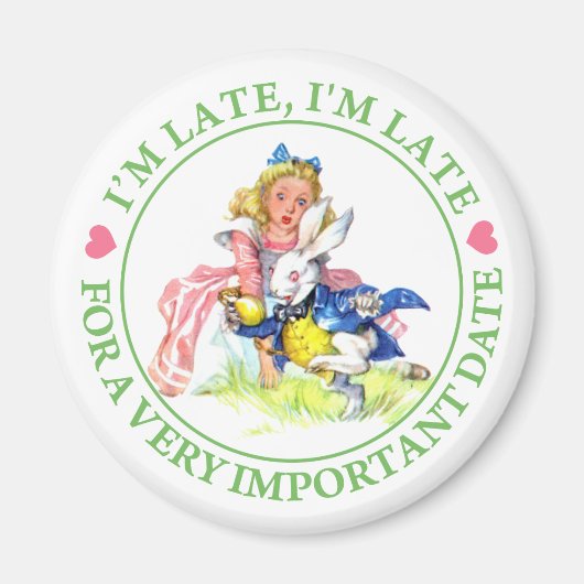 アリスと白うさぎ – 遅れちゃった！ マグネット (正面)