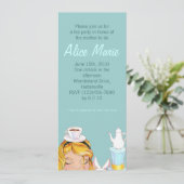 アリスのお茶会のベビーかブライダルシャワーの青 招待状 (スタンド正面)