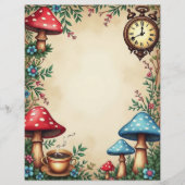 アリスのキノコ ティーカップ クロック スクラップブック用紙 (正面)