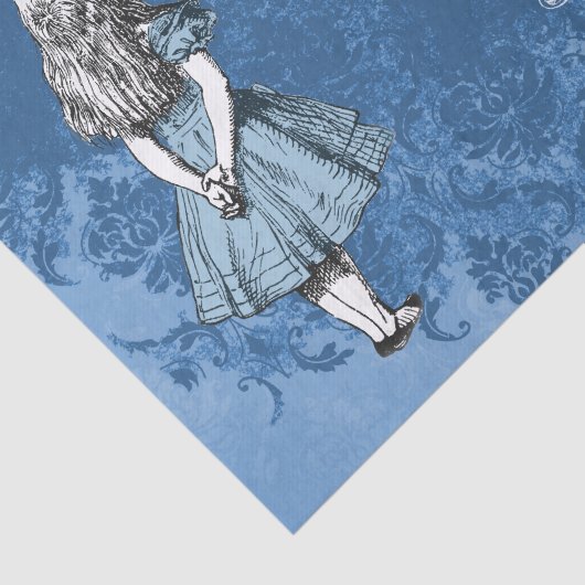 アリスのティーポットの青いヴィンテージのダマスク織のティッシュペーパー 薄葉紙 (詳細)