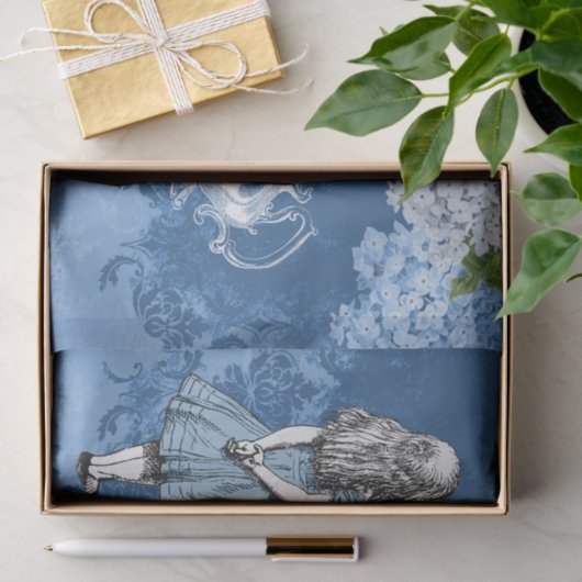 アリスのティーポットの青いヴィンテージのダマスク織のティッシュペーパー 薄葉紙 (ギフト)