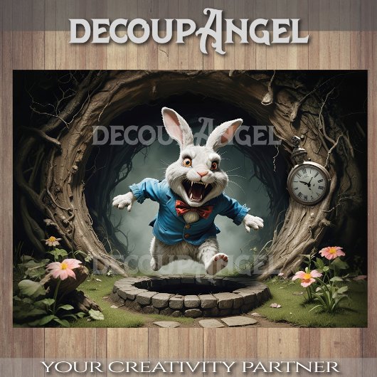 アリスのワンダーランドの白うさぎ#1デクページ 薄葉紙