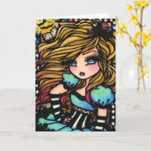 アリスの不思議の国のウサギの妖精のファンタジー カード (黄色い花)