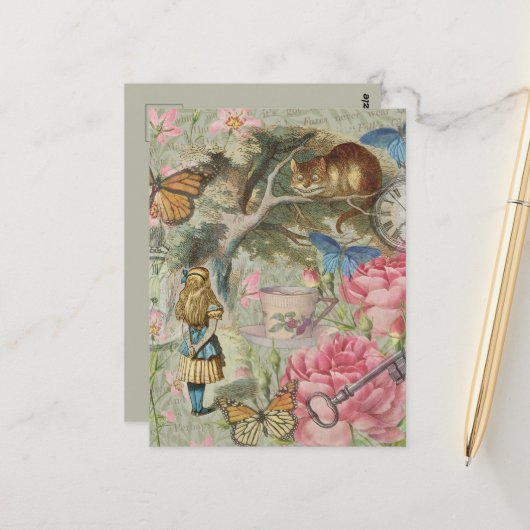 アリスの不思議の国のチェシャ猫 ツリー ガーデン ポストカード (正面/裏面インサイチュ)