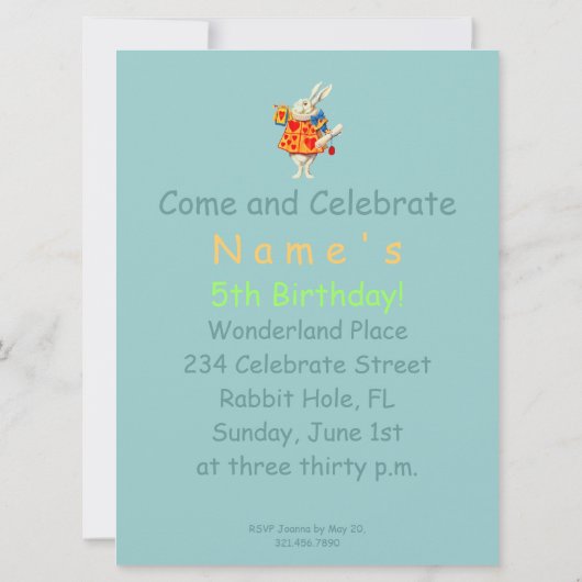 アリスの不思議の国の~の招待状のウサギ 招待状 (裏面)