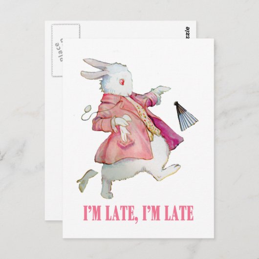 アリスの白うさぎは「遅刻だ、遅刻だ!」と言う。 ポストカード (正面/裏面)