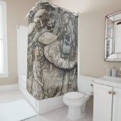 アリスはいもむしに話しかけている シャワーカーテン (インサイチュ)